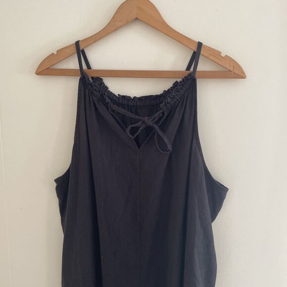 GAP Maxi Dress XXL Black Linen Blend High Neck Tie Boho Beachy Romantic Classic - Picture 5 of 8